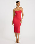 Express Women's Textuin Red Strapless Sweetheart Twist Front Midi Tube Dress Small