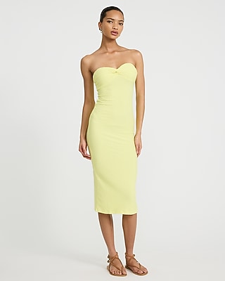 Express Women's Textured Strapless Sweetheart Twist Front Midi Tube Dress in Green Small