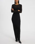 Express Women's Mesh Crew Neck Long Sleeve Maxi Dress in Pitch Black