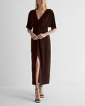 Express Women's V-Neck Twist Front Maxi Dress in Chocolate