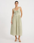 Express Women's Gingham Smocked Back Dipped Waist Midi Dress With Pockets in Green Print