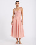 Express Women's Striped Ruched Tie Strap Tiered Maxi Dress in Red Print