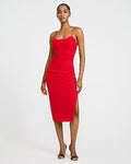 Express Women's Mesh Sleeveless Peekaboo Bra Ruched Midi Dress in Red Small