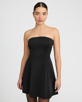 Express Women's Scuba Strapless Mini Fit And Flare Dress in Black Small