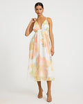 Express Women's Floral Chiffon V-Neck Sleeveless Midi Dress in Pink Print