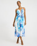 Express Women's Floral Chiffon V-Neck Sleeveless Midi Dress in Blue Small
