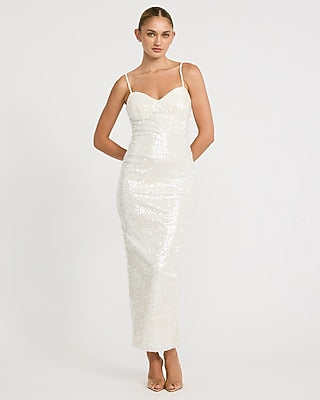 Express Women's Sequin Sweetheart Sleeveless Maxi Dress in Cream