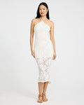 Express Women's Knit Crochet Halter Sleeveless Midi Dress in Ivory