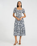 Express Women's Floral Square Neck Puff Sleeve Smocked Midi Dress Small