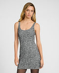 Express Women's Tweed Scoop Neck Sleeveless Mini Dress in B&w Print