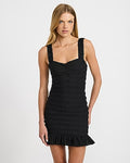 Express Women's Textured Mesh Sweetheart Ruffle Mini Dress in Black Small
