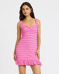 Express Women's Textured Mesh Sweetheart Ruffle Mini Dress in Pink Small