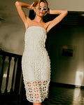 Express Women's Crochet Windowpane Strapless Midi Dress in White Small