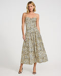 Express Women's Leopard Poplin Sweetheart Drop Waist Smocked Back Maxi Dress With Pockets Small
