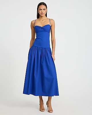 Express Women's Poplin Sweetheart Drop Waist Maxi Dress With Pockets in Cobalt Blue