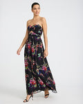Express Women's Floral Strapless Twist Front Smocked Back Cutout Maxi Dress With Pockets Small