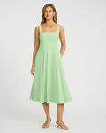 Express Women's Square Neck Seamed Smocked Back Midi Dress With Pockets in Mint