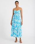 Express Women's Floral Strapless Sweetheart Twist Front Tiered Maxi Dress in Blue Small