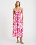Express Women's Floral Strapless Sweetheart Twist Front Tiered Maxi Dress in Pink Small