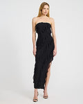 Express Women's Ruffle Strapless Side Slit Maxi Dress in Black Small