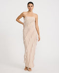 Express Women's Ruffle Strapless Side Slit Maxi Dress in Taupe