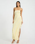 Express Women's Ruffle Strapless Side Slit Maxi Dress in Yellow Small