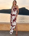 Express Women's Textured Printed Tie Halter Keyhole Maxi Dress Small