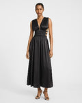 Express Women's Satin Strappy Pleated V-Neck Sleeveless Cutout Maxi Dress in Pitch Black