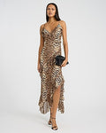 Express Women's Leopard V-Neck Ruffle Slip Maxi Dress Small