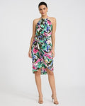 Express Women's Floral Halter Keyhole Twist Wrap Mini Dress in Multi