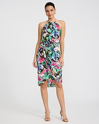 Express Women's Floral Halter Keyhole Twist Wrap Mini Dress Small