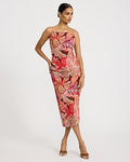 Express Women's Summer-Blend Linen Floral Square Neck Ruched Midi Dress Small