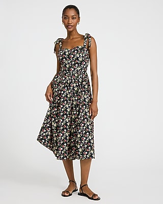 Express Women's Cotton Poplin Sweetheart Tie Strap Smocked Back Midi Dress Small
