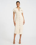 Express Women's Stretch Denim Cap Sleeve Button Front Midi Dress in Cream