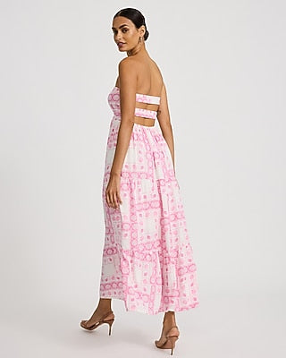 Express Women's Printed Strapless Twist Front Strappy Maxi Dress Small