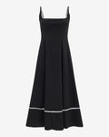 Express Women's Stretch Cotton Poplin Piped Smocked Back Midi Dress With Pockets in Black Small