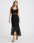 Express Women's Lace V-Neck Tie Strap High-Low Maxi Dress in Black Small
