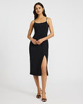 Express Women's Crepe Square Neck Sleeveless Seamed Midi Dress in Black Small