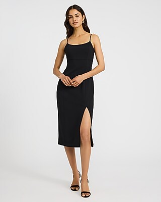Express Women's Crepe Square Neck Sleeveless Seamed Midi Dress in Black Small