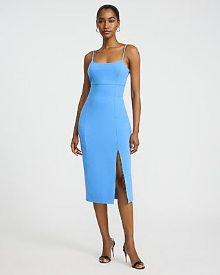 Express Women's Crepe Square Neck Sleeveless Seamed Midi Dress in Blue Small