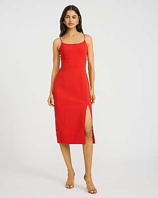 Express Women's Crepe Square Neck Sleeveless Seamed Midi Dress in Red Small