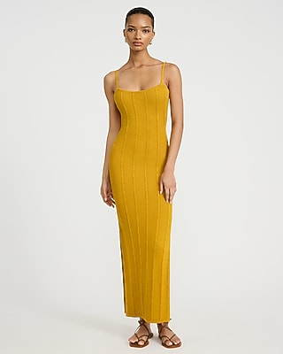 Express Women's Crochet Scoop Neck Sleeveless Lace-Up Back Maxi Dress in Brightest Marigold