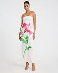 Express Women's Satin Floral Strapless Maxi Tube Dress in White