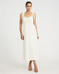 Express Women's Satin Lace V-Neck Tie Strap Midi Dress in Ivory
