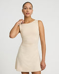 Express Women's Sleeveless Ruched Knit Mini Fit And Flare Dress in Sandshell