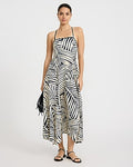 Express Women's Printed Square Neckline Strappy Open Back Maxi Dress in Green Print