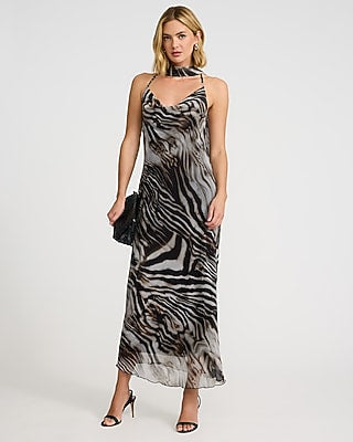 Express Women's Printed Cowl Neck Scarf Open Back Maxi Dress Small