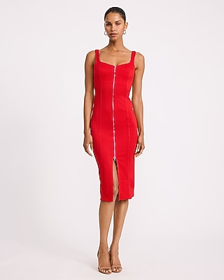 Express Women's Sweetheart Sleeveless Zip Front Midi Dress in Red
