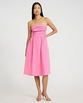 Express Women's Poplin Strapless Ruched Smocked Tie Back Midi Dress With Pockets in Bright Pink