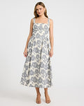Express Women's Floral Square Neck Smocked Back Midi Dress in Blue Small